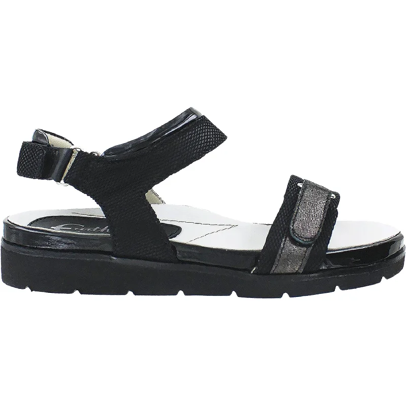 Men's sandals with a removable insole for cleaningWomen's Earthies Argo Black Multi Leather/Linen