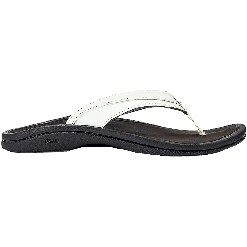 Flip - flop style men's sandals for beach wearWomen's OluKai Ohana White/Black Synthetic