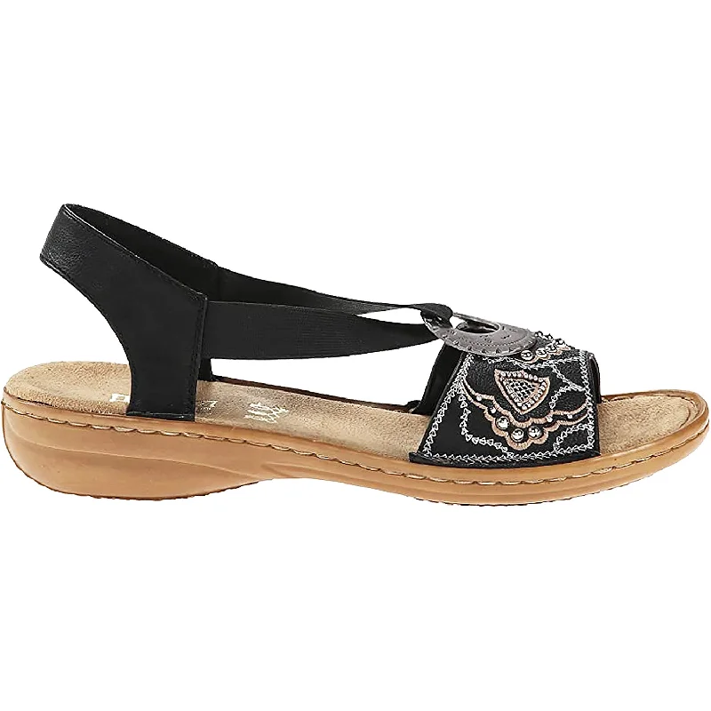 Men's sandals with a decorative buckle or charmWomen's Rieker 608B9-00 Regina B9 Black Leather