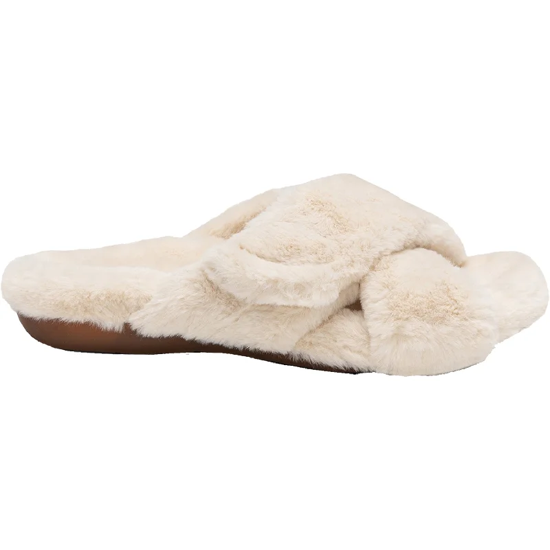 Men's sandals with a toe post designWomen's Aetrex Penelope Ivory Faux Fur