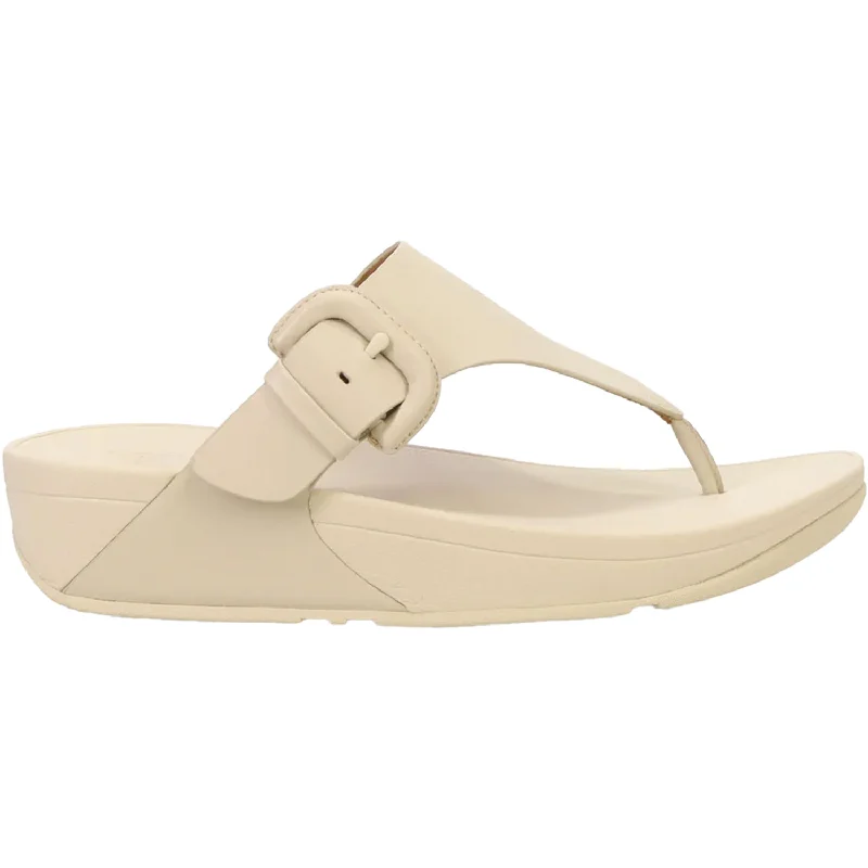 Men's sandals with a toe post designWomen's Fit Flop Lulu Covered Buckle-Raw Toe-Thong Stone Beige Leather