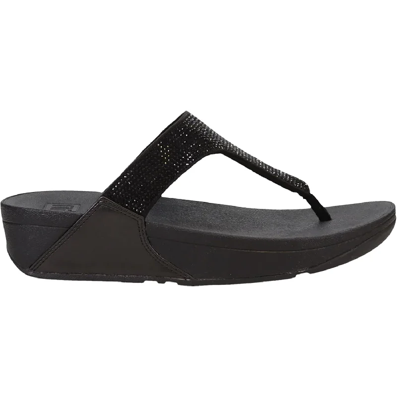 Men's sandals with a wide strap for supportWomen's Fit Flop Lulu Crystal Embellished Toe Post All Black Synthetic