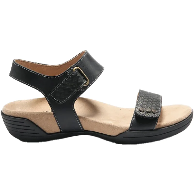 Men's sandals with a cushioned footbedWomen's Halsa Dominica Black Embossed Leather