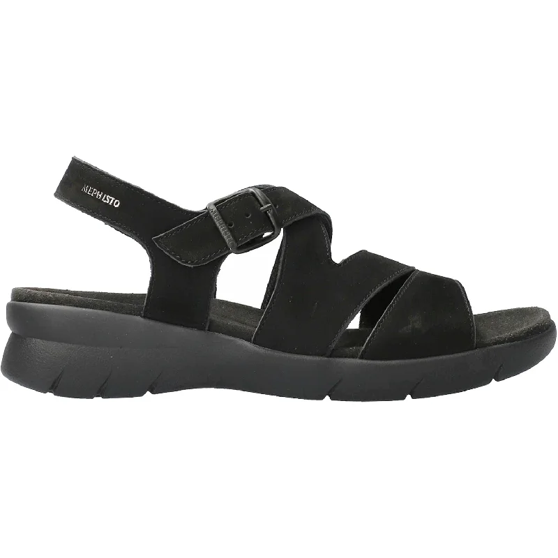 Men's sandals with a wide strap for supportWomen's Mephisto Eva Black Bucksoft Nubuck