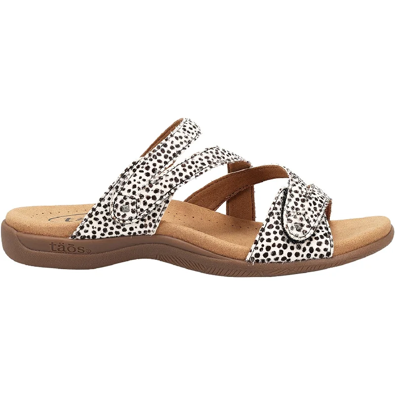 Men's sandals with a perforated leather upper for ventilationWomen's Taos Double U Black/White Cheetah Multi Leather