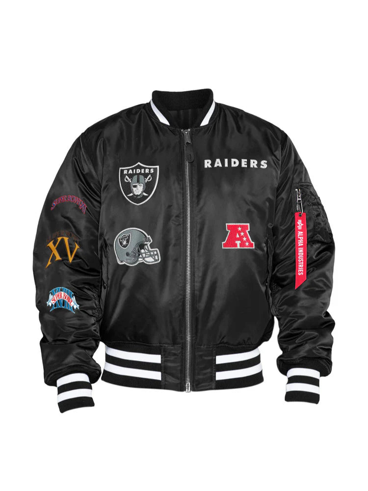 Men's black canvas sneakers with a red soleLAS VEGAS RAIDERS X ALPHA X NEW ERA MA-1 BOMBER JACKET