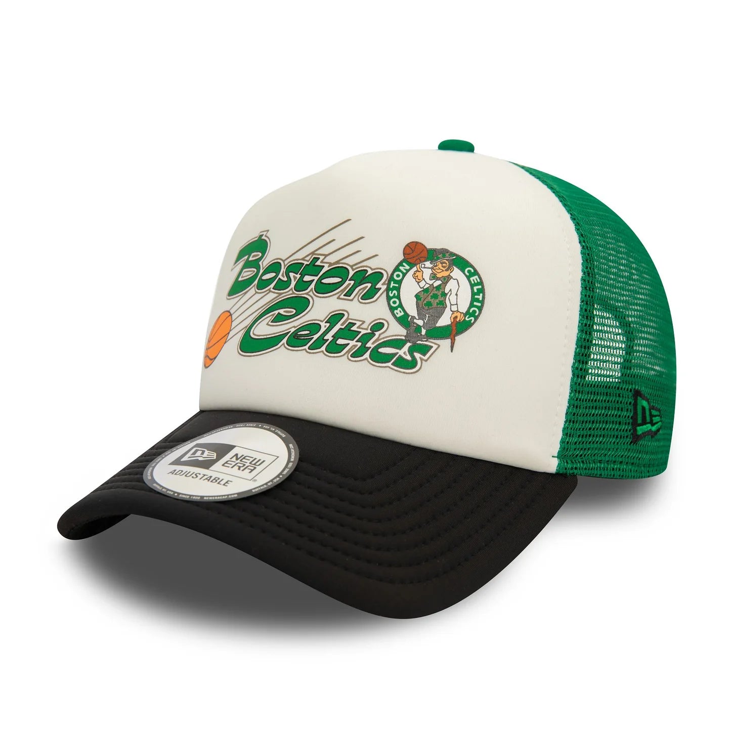 Men's classic white leather sneakers with black lacesNEW ERA Boston Celtics NBA Graphic Green 9FORTY E-Frame Adjustable Trucker Cap