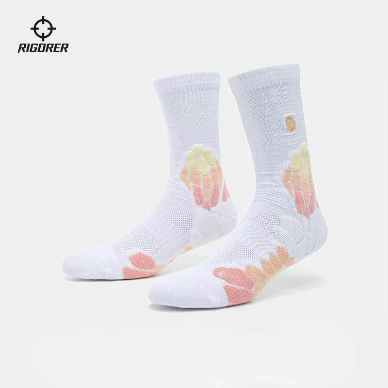 Men's narrow - width sneakers for a snug fitRigorer Logo Basketball Socks Orange/Yellow/white