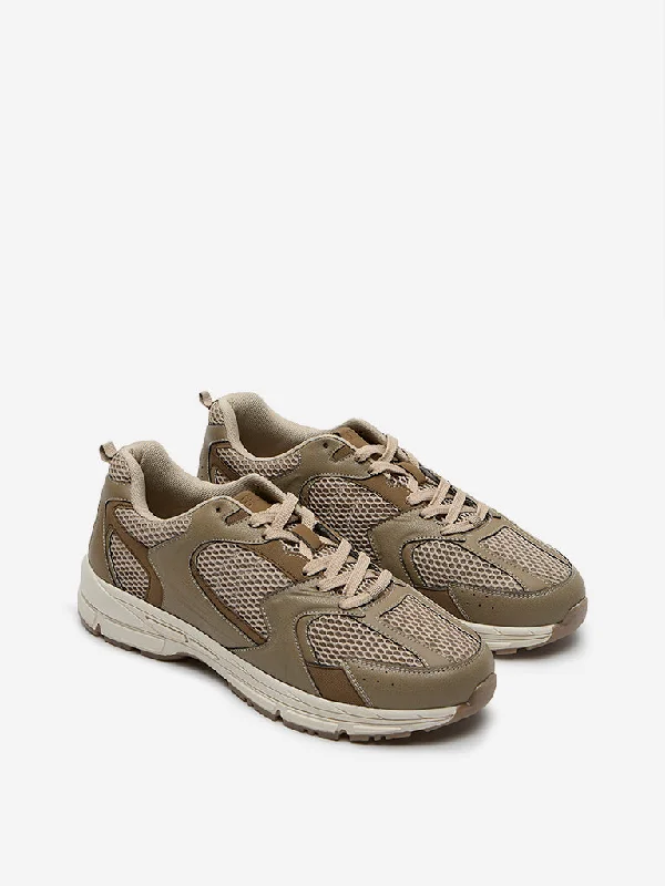 Men's sneaker collabs with famous designersSOLEPLAY Taupe Mesh-Detailed Sneakers