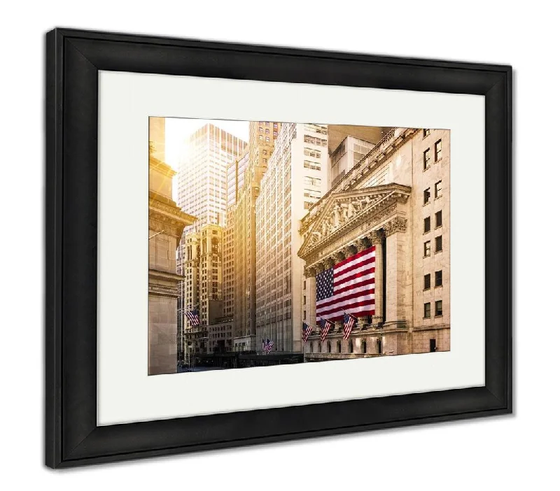 Men's high - top leather sneakers with a zip - up sideFramed Print, Famous Wall Street And The Building In New York New York Stock Exchange With