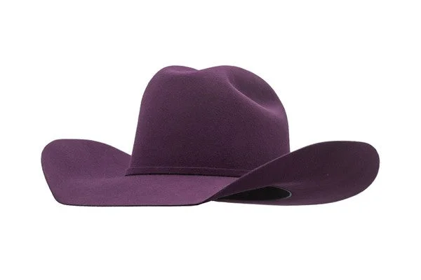 Men's western boots with a leather sole and a heel guardPro Hats 4X Minnick Cheyenne Grape Felt Hat