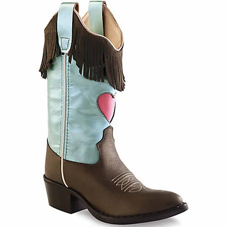 Men's western boots with a rubber sole for traction on various surfacesToddler - 8158 Brown/Silver Blue with heart