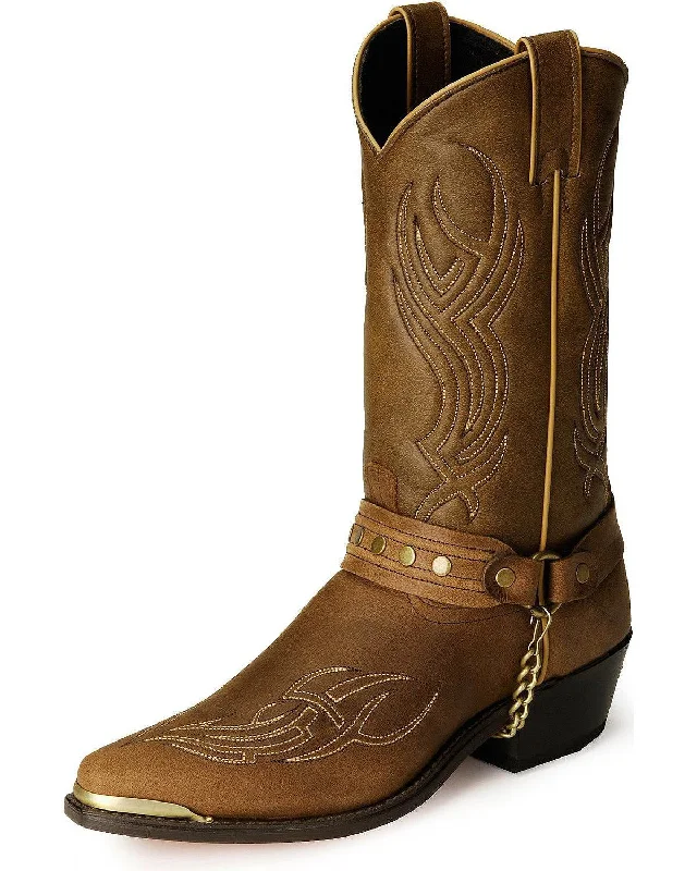 Men's western boots with a concho - studded strap and a pointed toeAbilene Sage Studded Harness Boot (Brown)