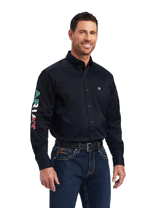 Men's western boots with a suede shaft and a leather soleAriat 10038500 Mens Team Logo Twill Classic Fit Shirt Mexico Black