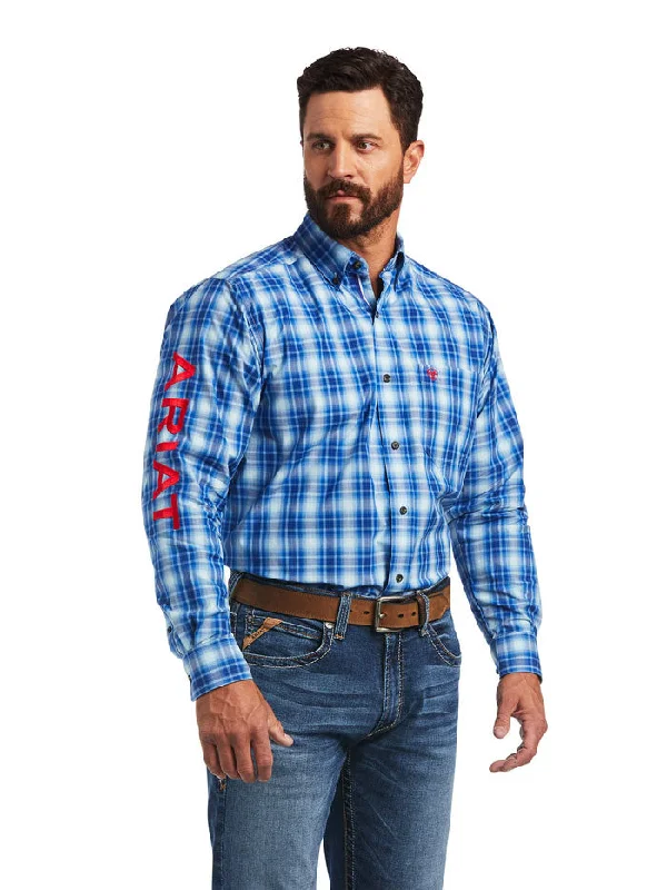 Men's western boots with a leather sole and a heel guardAriat 10040786 Mens Pro Series Team Yves Classic Fit Shirt Cerulean Blue