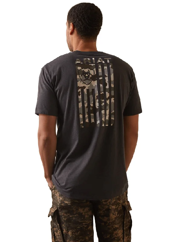 Vintage - style men's western boots with a square toe and spur ledgeAriat 10044778 Mens Tonal Camo Flag T-Shirt Charcoal Heather