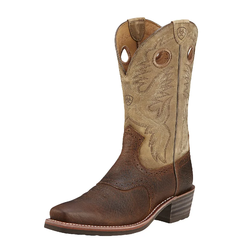 Men's western boots with a decorative concho belt and buckleAriat Heritage Roughstock (Earth \ Brown Bomber)