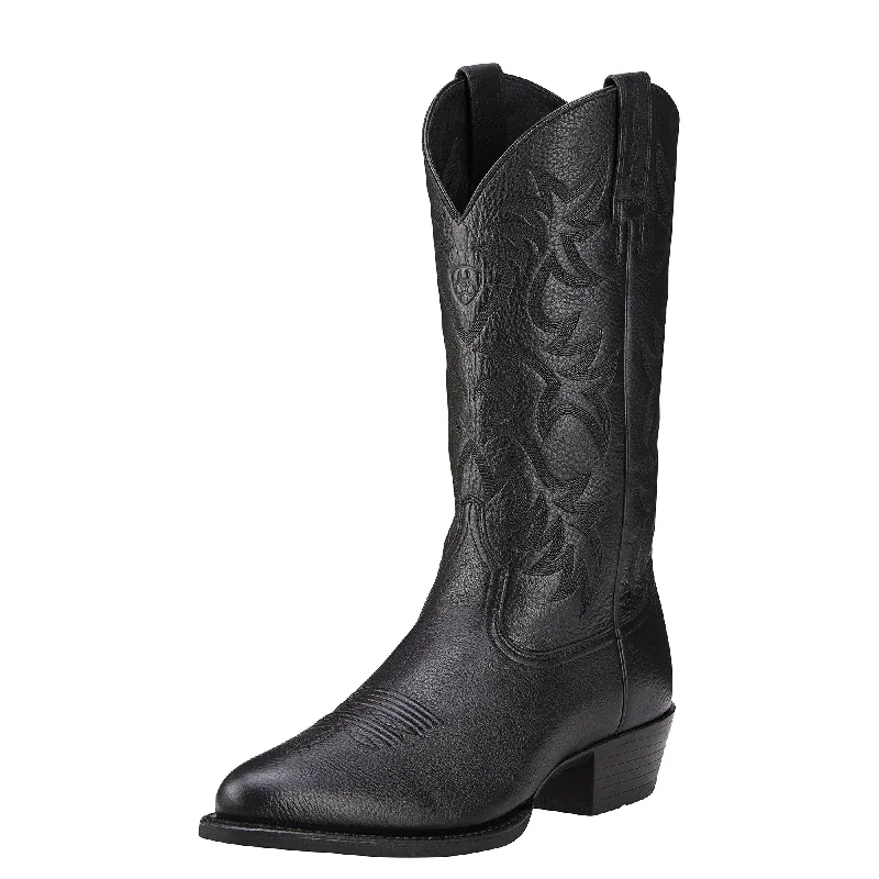 Men's western boots with a suede shaft and a leather soleAriat Heritage Western R Toe (Black Deertan)