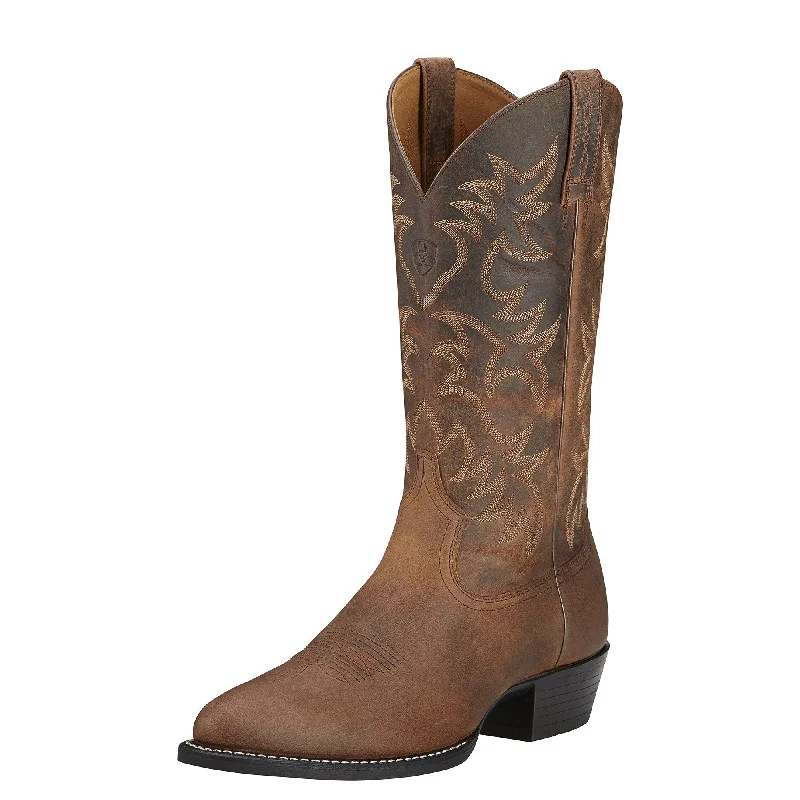 Western - style men's boots with intricate tooling and stitchingAriat Heritage Western R Toe (Distressed Brown)