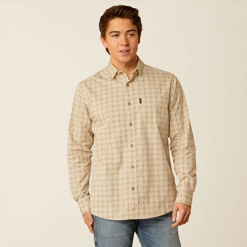 Men's western boots with a scalloped edge and a pull - on strapAriat Men's Morgan Modern Fit Shirt in Pumice Stone