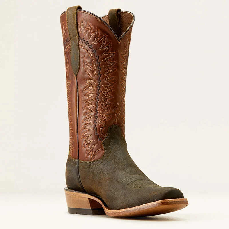 Men's western boots with a leather - wrapped heel and a smooth finishAriat Men's Futurity Time Western Boot in Olive Roughout/ Copper Crunch