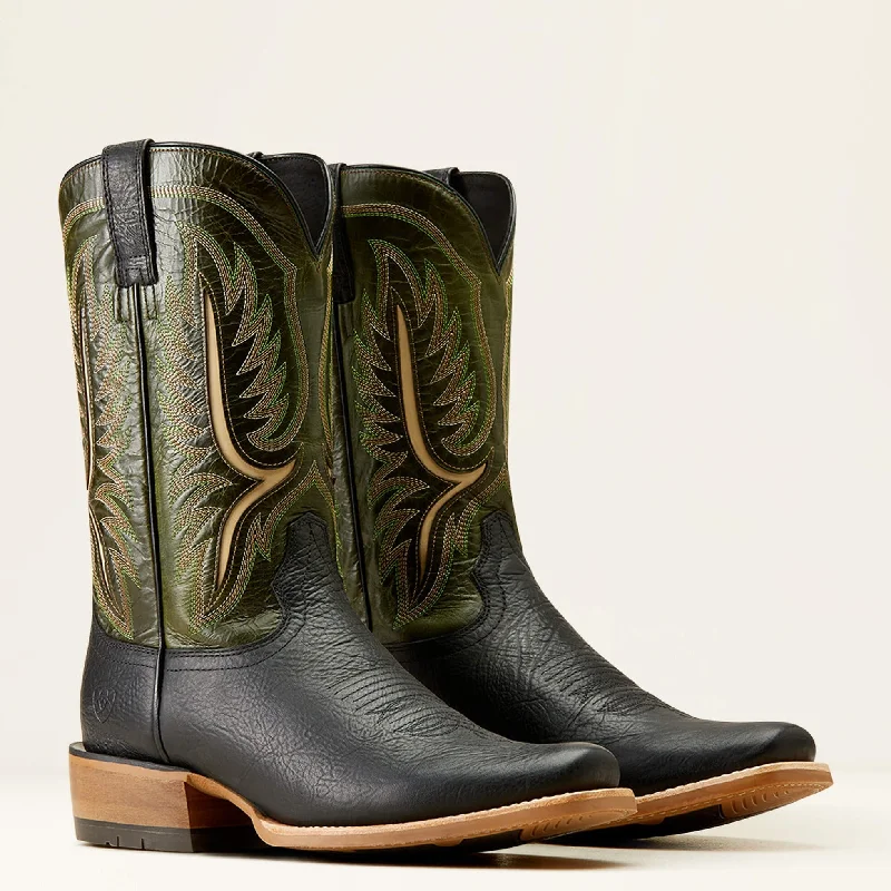 Men's western boots with a scalloped edge and a pull - on strapAriat Men's Stadtler Western Boot in Black /Neon Lime