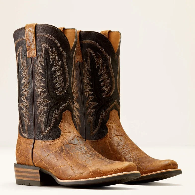 Men's western boots with a decorative inlay on the toe and heelAriat Men's Stadtler Western Boot in Smoked Tan/Aging Barrel