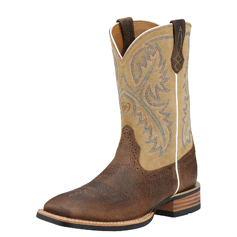 Men's western boots with a high - heeled design and a pointed toeAriat Quickdraw (Tumbled Bark)