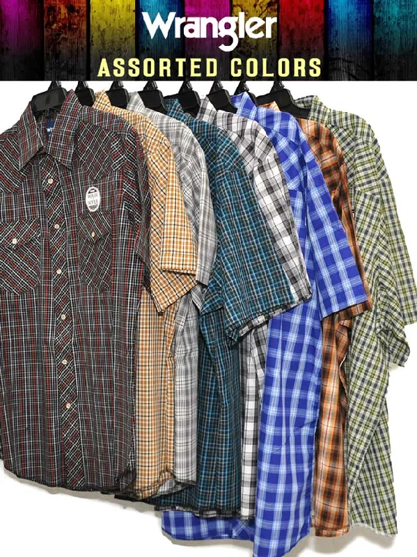 Men's western boots with a decorative inlay on the toe and heelAssorted Wrangler Mens Western Short Sleeve Plaid Shirt 76204PP-76932PP