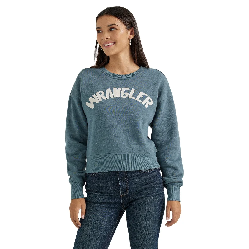 Vintage - style men's western boots with a square toe and spur ledgeWrangler Women's Retro Shabby Blue Logo Sweatshirt