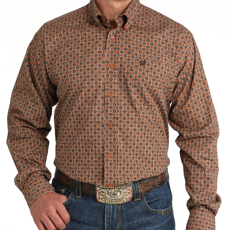 Men's western boots with a leather - wrapped heel and a smooth finishCinch Men's Classic Fit Floral Geometric Western Button Down Shirt in Gold