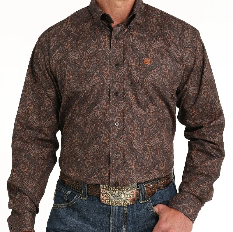 Men's western boots with a concho - studded strap and a pointed toeCinch Men's L/S Classic Fit Paisley Western Button Down Shirt in Brown