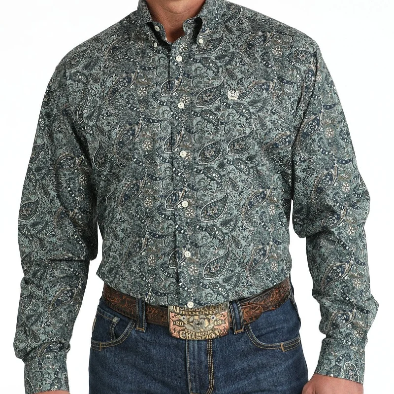 Men's western boots with a silver - toned hardware and accentsCinch Men's L/S Classic Fit Paisley Western Button Down Shirt in Green