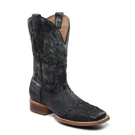 Alligator - embossed men's western boots for a bold statementCorral Men's Black Ostrich Embroidery and Woven Wide Square Toe Western Boot