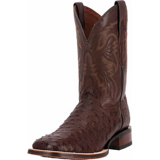 Men's western boots with a decorative inlay on the toe and heelDan Post Alamosa Genuine Ostrich (Mag Dog Chocolate)