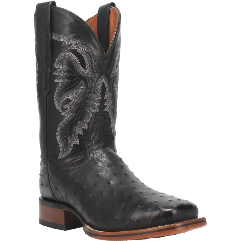 Men's western boots with a leather lining and a padded insoleDan Post Men's Alamosa Full Quill Ostrich Square Toe Boots - Black