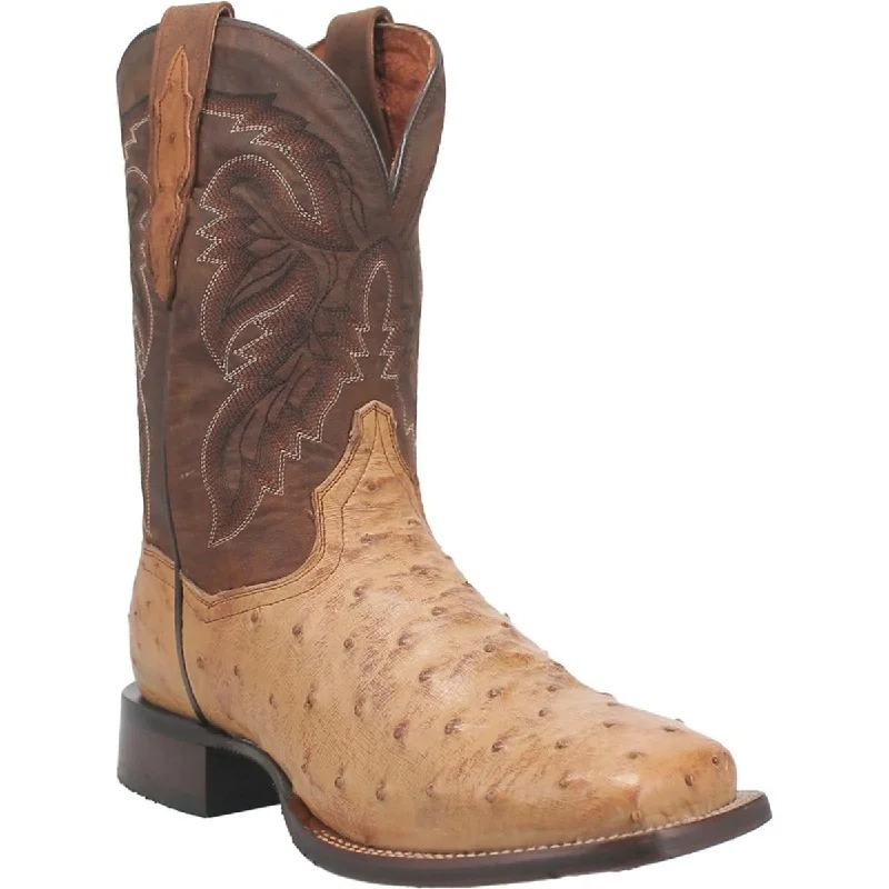 Men's western boots with a traditional western boot silhouette and a polished shineDan Post Men's Alamosa Full Quill Ostrich Square Toe Boots - Sand