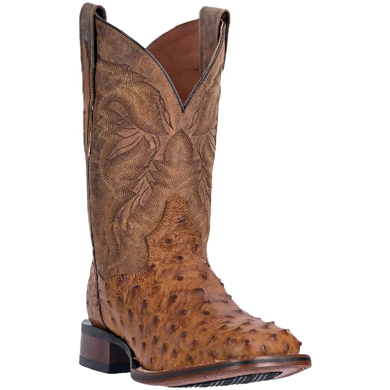 Men's western boots in a rich brown or black leatherDan Post Men's Alamosa Full Quill Ostrich Square Toe Boots - Tan