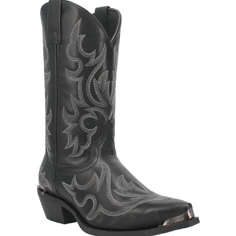 Men's western boots with a tooled leather design on the shaftLaredo Men's Jameson Snip Toe Western Boot in Black