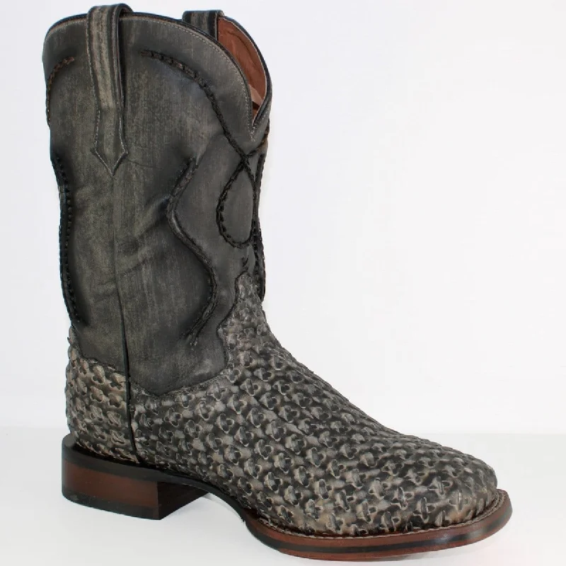 Men's western boots with a decorative concho belt and buckleDan Post Men's Stanley Leather Square Toe Boots - Black