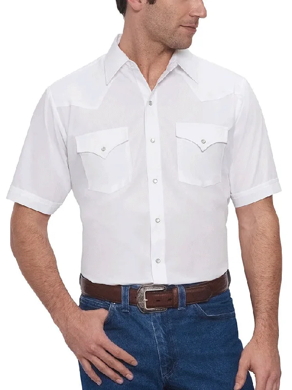 Men's western boots with a leather - wrapped heel and a smooth finishEly Cattleman 15201605-01 Mens Short Sleeve Solid Western Shirt White