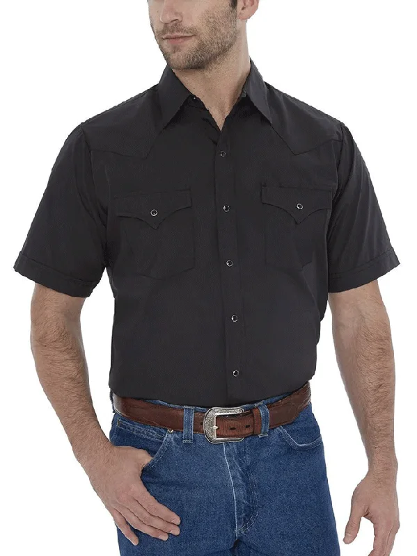 Men's western boots with a tooled leather design on the shaftEly Cattleman 15201605-89 Mens Short Sleeve Solid Western Shirt Black