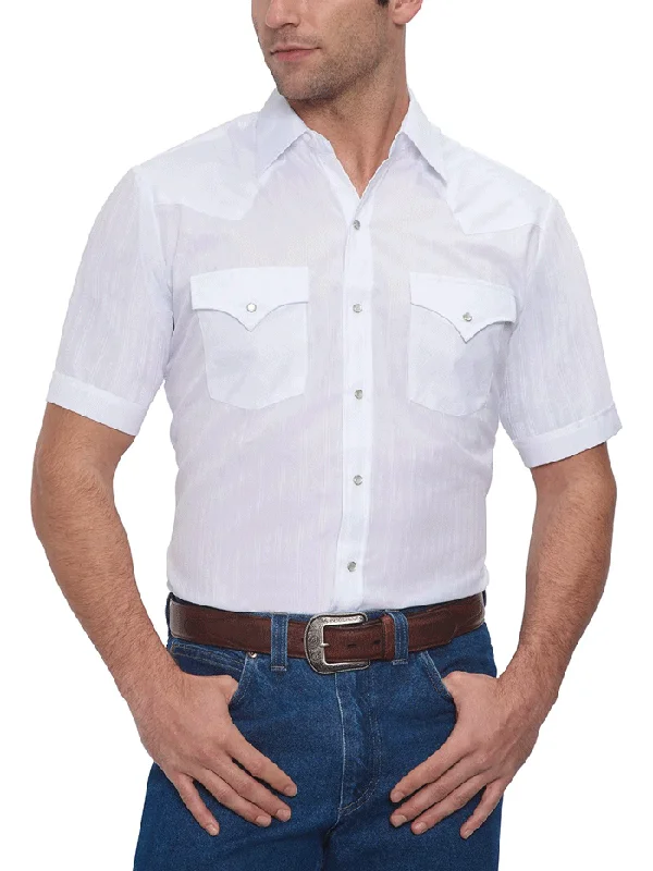 Men's western boots with a high - heeled design and a pointed toeEly Cattleman 15201634-01 Mens Short Sleeve Tone On Tone Western Shirt White