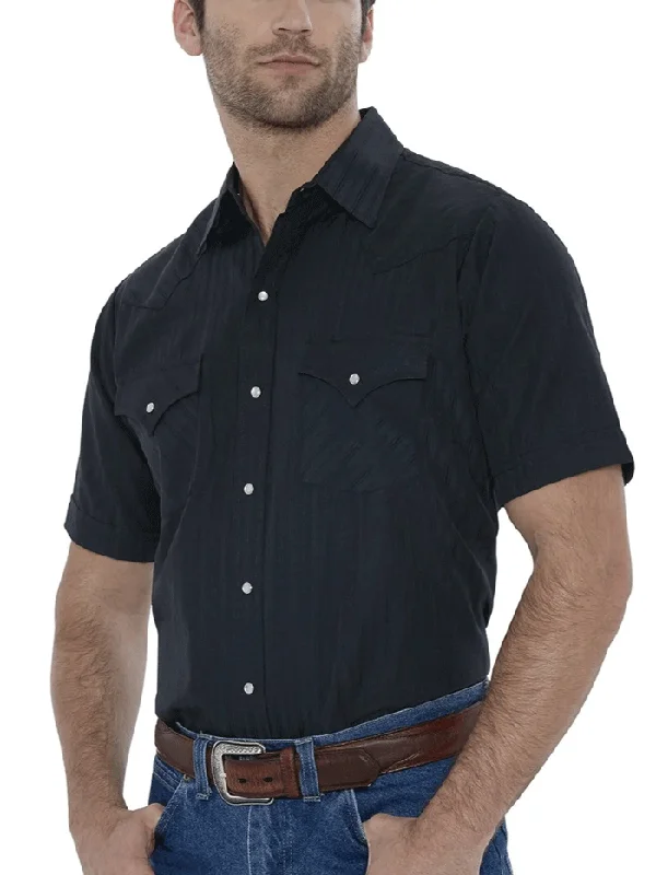 Men's western boots with a decorative concho belt and buckleEly Cattleman 15201634-89 Mens Short Sleeve Tone On Tone Western Shirt Black