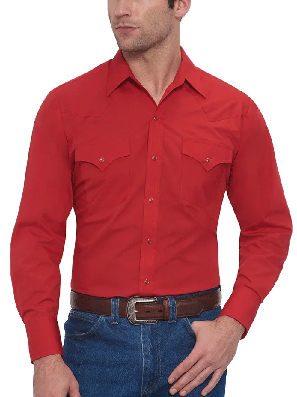 Men's western boots with a high - heeled design and a pointed toeEly Cattleman 15201905-70 Mens Long Sleeve Solid Western Shirt Red