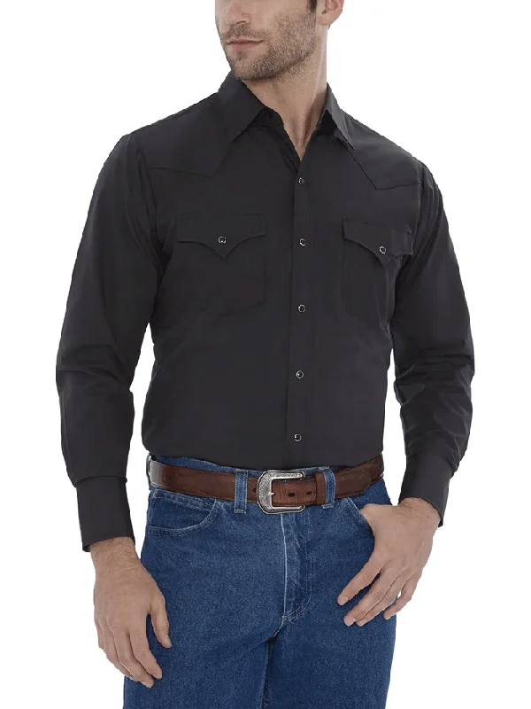 Men's western boots with a rubber sole for traction on various surfacesEly Cattleman 15201905-89 Mens Long Sleeve Solid Western Shirt Black