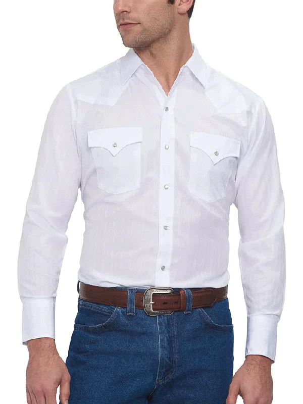 Men's western boots with a suede shaft and a leather soleEly Cattleman 15201934-01 Mens Long Sleeve Tone On Tone Western Shirt White