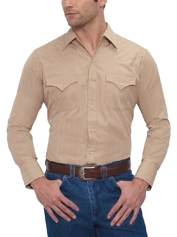 Men's western boots with a concho - studded strap and a pointed toeEly Cattleman 15201934-28 Mens Long Sleeve Tone On Tone Western Shirt Khaki