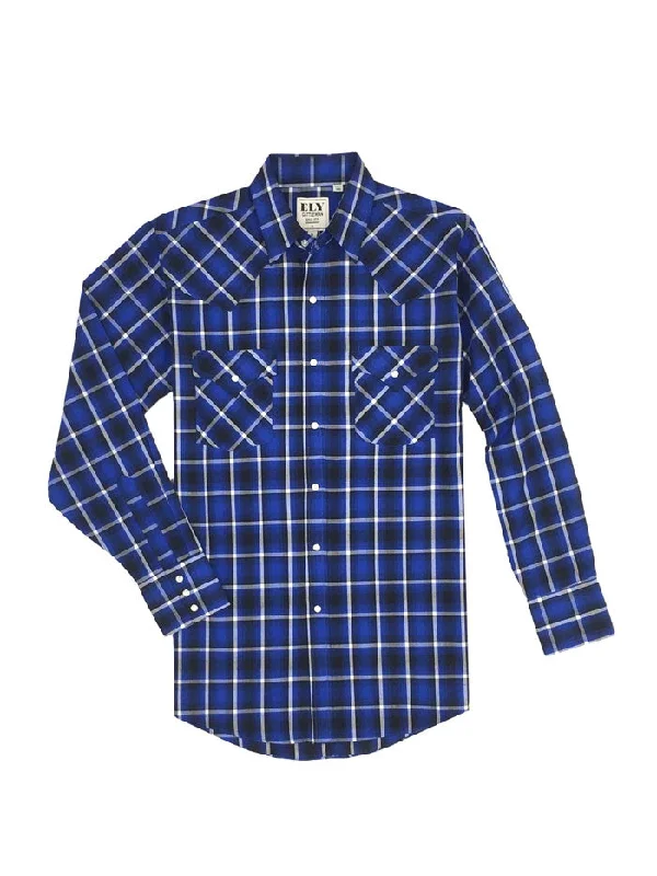 Western - style men's boots with intricate tooling and stitchingEly Cattleman E1F202907-NV Mens Long Sleeve Plaid Shirt Navy