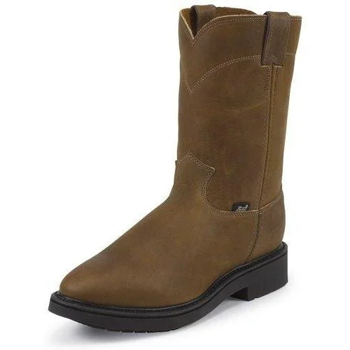 Men's western boots with a distressed leather finish for a rugged lookJustin Men's Conductor Pull-on Brown Work Boot